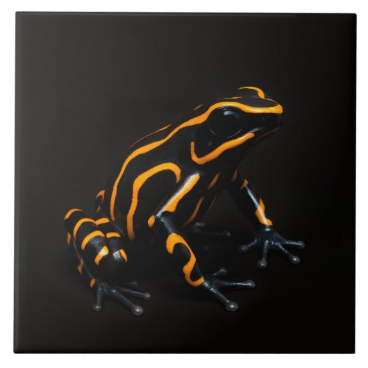 Black 4 Luxe Tile with Black Orange Tropical Frog タイル (正面)