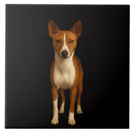 Black 4 Luxe Tile with Classy Basenji Dog タイル