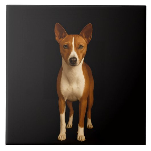 Black 4 Luxe Tile with Classy Basenji Dog タイル (正面)