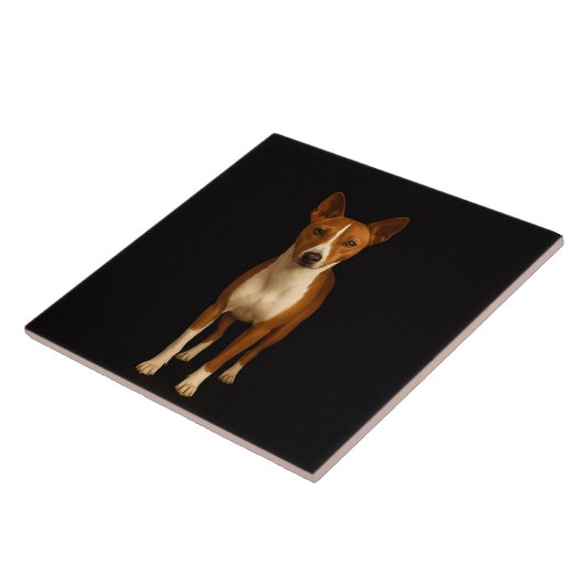 Black 4 Luxe Tile with Classy Basenji Dog タイル (側面)