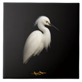 Black 4 Luxe Tile with Elegant Snowy Egret タイル (正面)