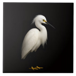 Black 4 Luxe Tile with Elegant Snowy Egret タイル