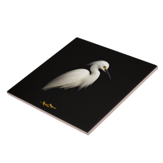 Black 4 Luxe Tile with Elegant Snowy Egret タイル (側面)