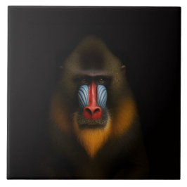 Black 4 Luxe Tile with Exotic Mandrill Monkey タイル