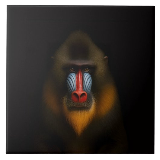 Black 4 Luxe Tile with Exotic Mandrill Monkey タイル (正面)
