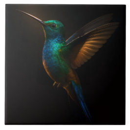 Black 4 Luxe Tile with Flying Hummingbird タイル