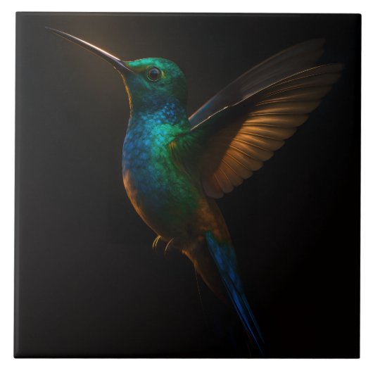 Black 4 Luxe Tile with Flying Hummingbird タイル (正面)