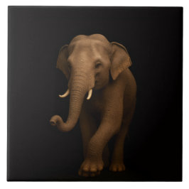 Black 4 Luxe Tile with Gentle Indian Elephant タイル