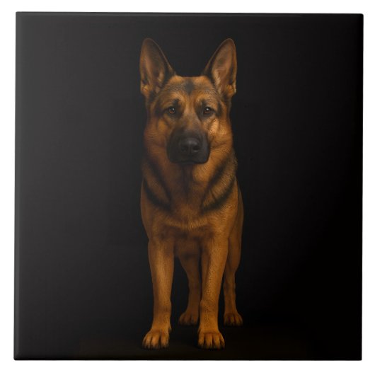 Black 4 Luxe Tile with German Shepherd タイル (正面)