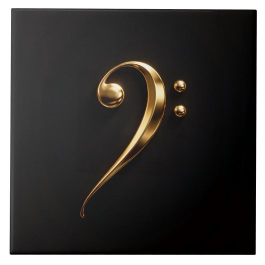 Black 4 Luxe Tile with Golden Bass Clef タイル (正面)