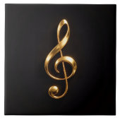 Black 4 Luxe Tile with Golden Treble Clef タイル (正面)