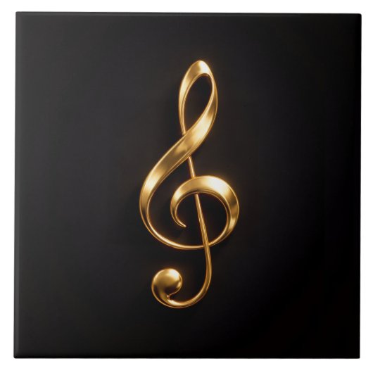 Black 4 Luxe Tile with Golden Treble Clef タイル (正面)