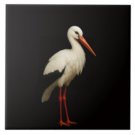 Black 4 Luxe Tile with Graceful White Stork タイル (正面)