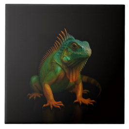 Black 4 Luxe Tile with Green Iguana タイル