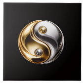 Black 4 Luxe Tile with Harmony Yin Yang Symbol タイル (正面)