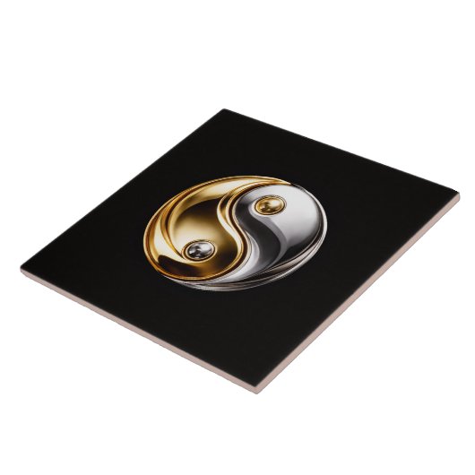 Black 4 Luxe Tile with Harmony Yin Yang Symbol タイル (側面)