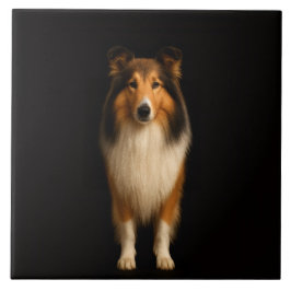 Black 4 Luxe Tile with Loyal Collie Dog タイル