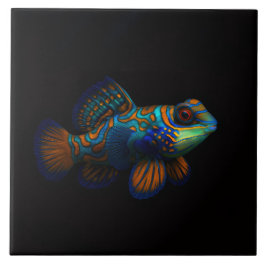 Black 4 Luxe Tile with Mandarin Dragonet Fish タイル