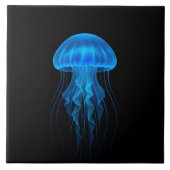 Black 4 Luxe Tile with Neon Blue Jellyfish タイル (正面)