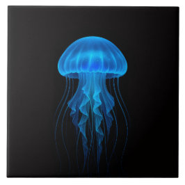 Black 4 Luxe Tile with Neon Blue Jellyfish タイル