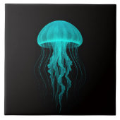 Black 4 Luxe Tile with Neon Green Jellyfish タイル (正面)