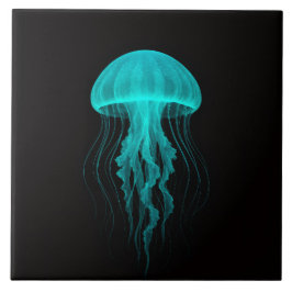 Black 4 Luxe Tile with Neon Green Jellyfish タイル