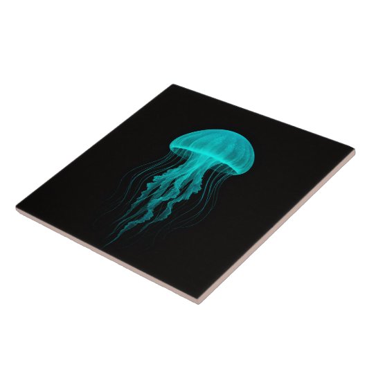 Black 4 Luxe Tile with Neon Green Jellyfish タイル (側面)