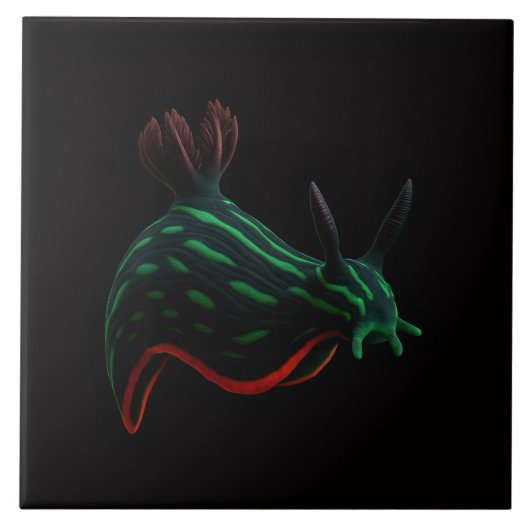Black 4 Luxe Tile with Neon Green Sea Slug タイル (正面)