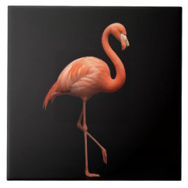 Black 4 Luxe Tile with Pink Flamingo Tropical Bird タイル
