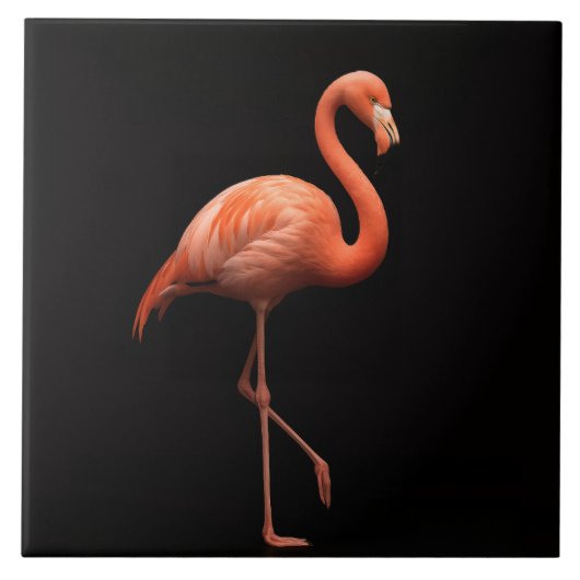 Black 4 Luxe Tile with Pink Flamingo Tropical Bird タイル (正面)