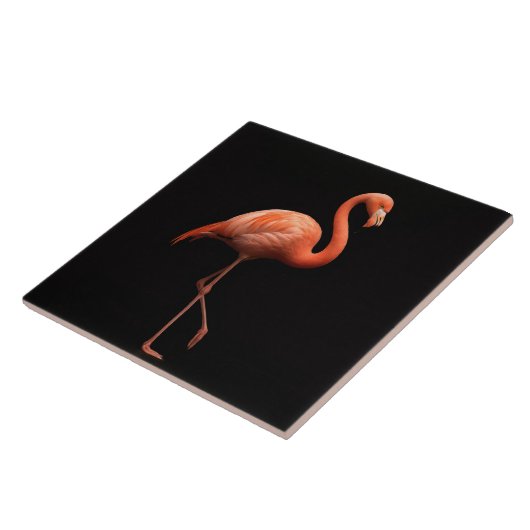 Black 4 Luxe Tile with Pink Flamingo Tropical Bird タイル (側面)