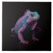Black 4 Luxe Tile with Pink Tropical Iguana タイル (正面)