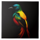 Black 4 Luxe Tile with Rainbow Tail Tropical Bird タイル (正面)