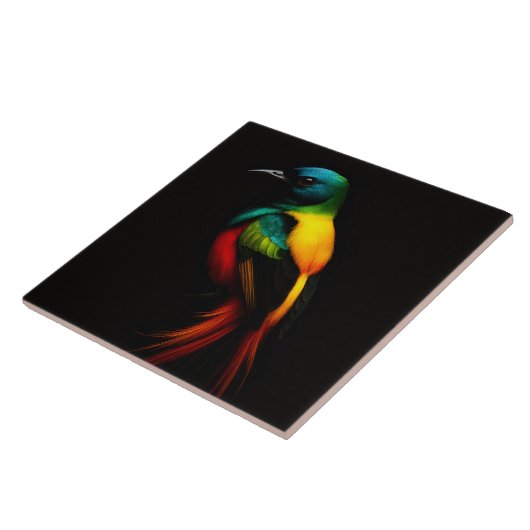 Black 4 Luxe Tile with Rainbow Tail Tropical Bird タイル (側面)