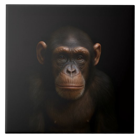 Black 4 Luxe Tile with Serene Chimpanzee タイル (正面)