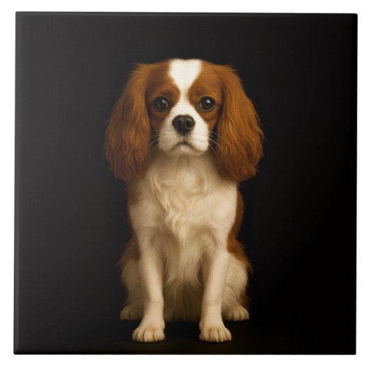 Black 4 Luxe Tile with Sweet Cavalier Spaniel タイル (正面)