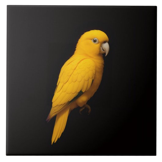 Black 4 Luxe Tile with Tropical Golden Parakeet タイル (正面)