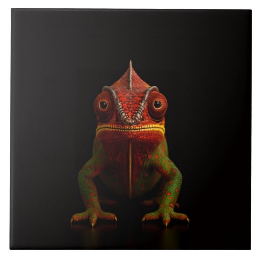 Black 4 Luxe Tile with tropical Panther Chameleon タイル (正面)