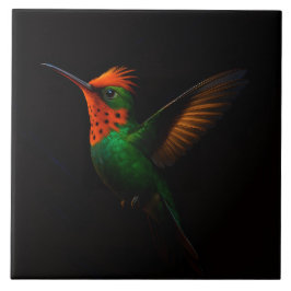Black 4 Luxe Tile with Tufted Coquette Hummingbird タイル