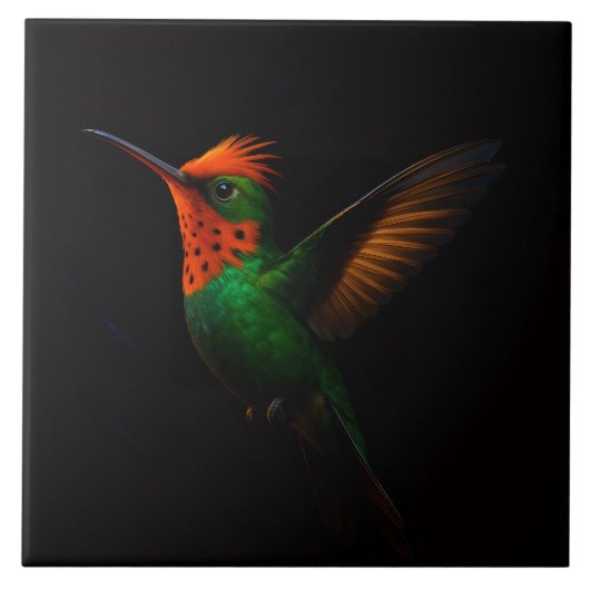 Black 4 Luxe Tile with Tufted Coquette Hummingbird タイル (正面)