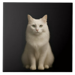 Black 4 Luxe Tile with Turkish Angora Cat タイル