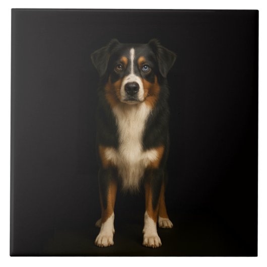 Black 4 Luxe Tile with Wise Australian Shepherd タイル (正面)