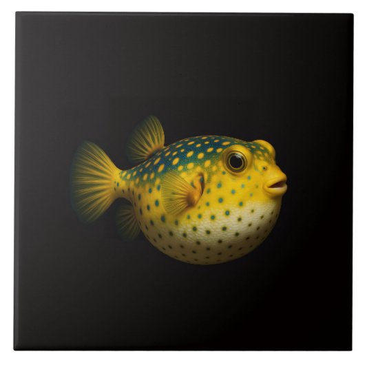 Black 4 Luxe Tile with Yellow Putterfish タイル (正面)