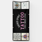 Black 4 Photo Modern White Text Tattoo Shop Banner 横断幕 (縦)