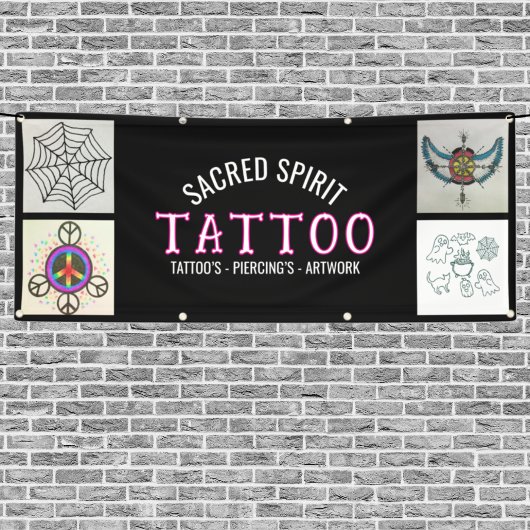 Black 4 Photo Modern White Text Tattoo Shop Banner 横断幕