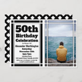 Black 50th Photo Birthday Partyへの招待 招待状 (正面/裏面)