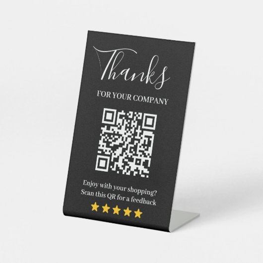 Black 5 Star Review QR Business Display 台座サイン (正面)