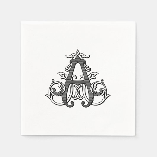 Black "A" Monogram Cocktail Napkins スタンダードカクテルナプキン (正面)