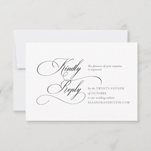Black "A" Monogram Wedding RSVP Card (正面)