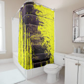 Black abstract splatter paint drips on a bright ye シャワーカーテン (インサイチュ)